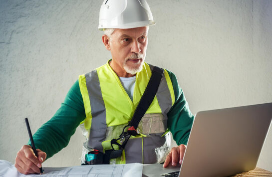 Surveyor doing time consuming computerwork